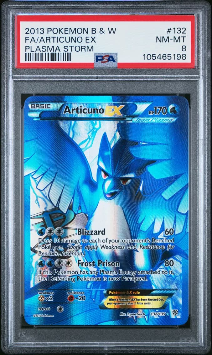 2013 #132 Full Art/Articuno EX PSA 8 Black & White Plasma Storm