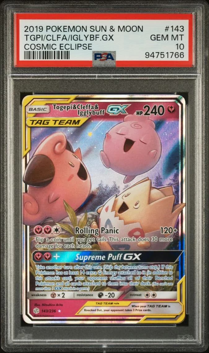 2019 #143 Togepi & Cleffa & Igglybuff GX PSA 10 Sun & Moon Cosmic Eclipse