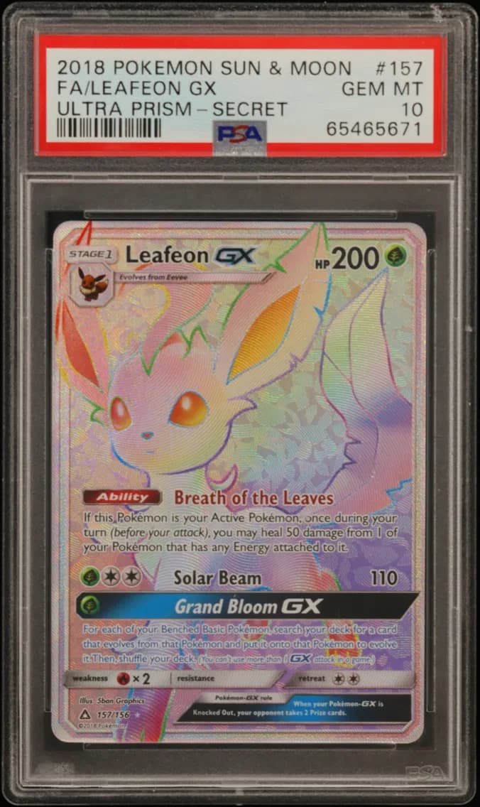 2018 #157 Full Art/Leafeon GX PSA 10 Sun & Moon Ultra Prism