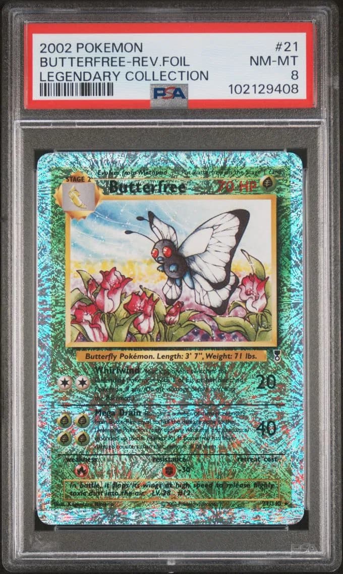 2002 #21 BUTTERFREE-REVERSE FOIL PSA 8 POKEMON LEGENDARY COLLECTION