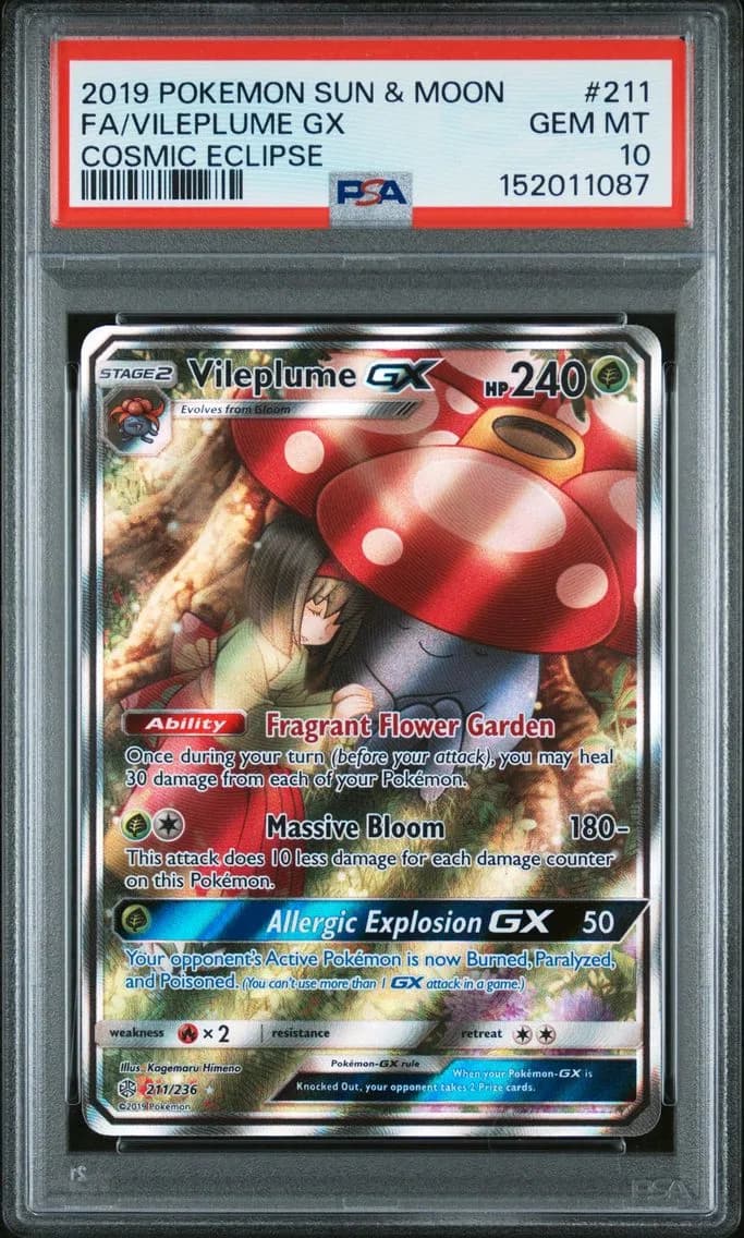 2019 #211 Full Art/Vileplume GX PSA 10 Sun & Moon Cosmic Eclipse Pokemon