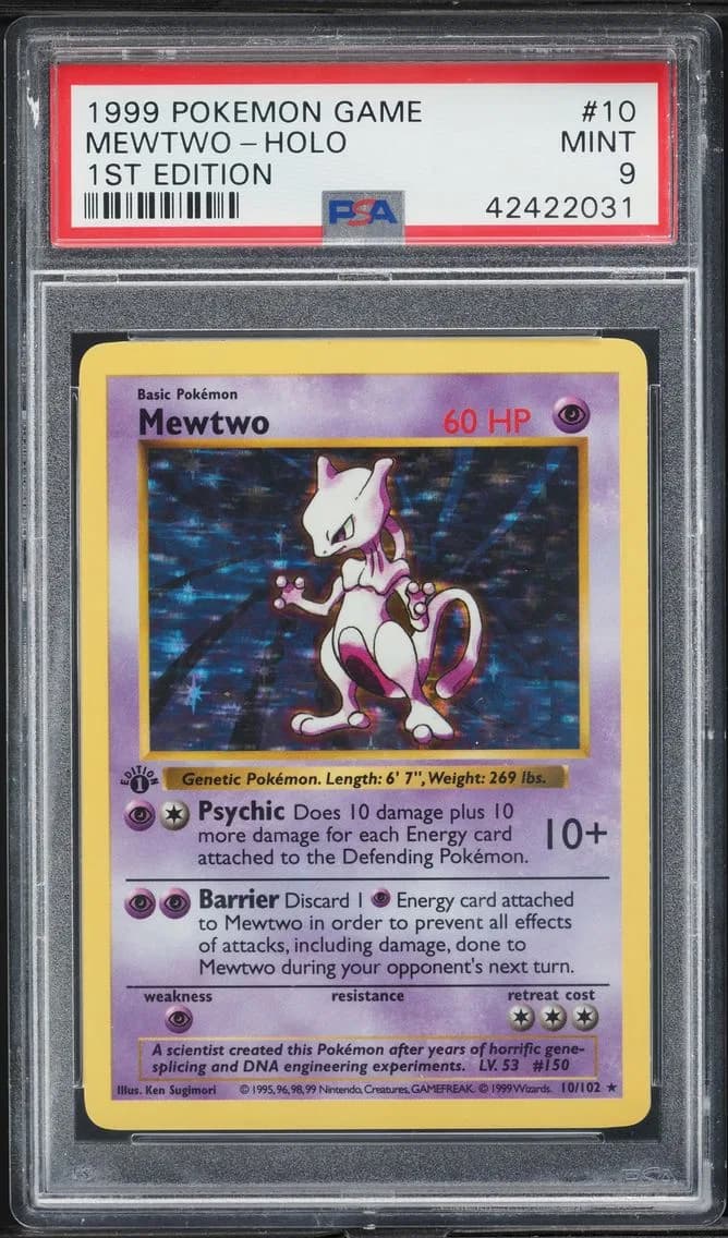 1999 #10 Mewtwo-Holo 1st Edition PSA 9 Game Pokemon