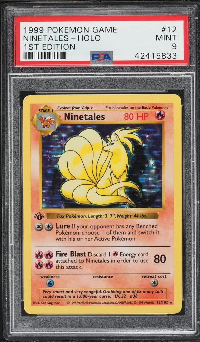 1999 #12 Ninetales PSA 9 Pokemon Base Set Shadowless 1st Edition Holo