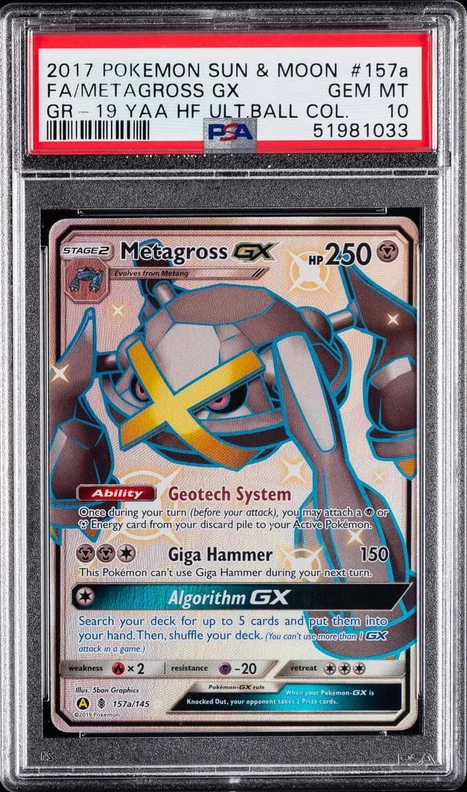 2017 #157a Full Art/Metagross GX PSA 10 Sun & Moon Guardians Rising Pokemon
