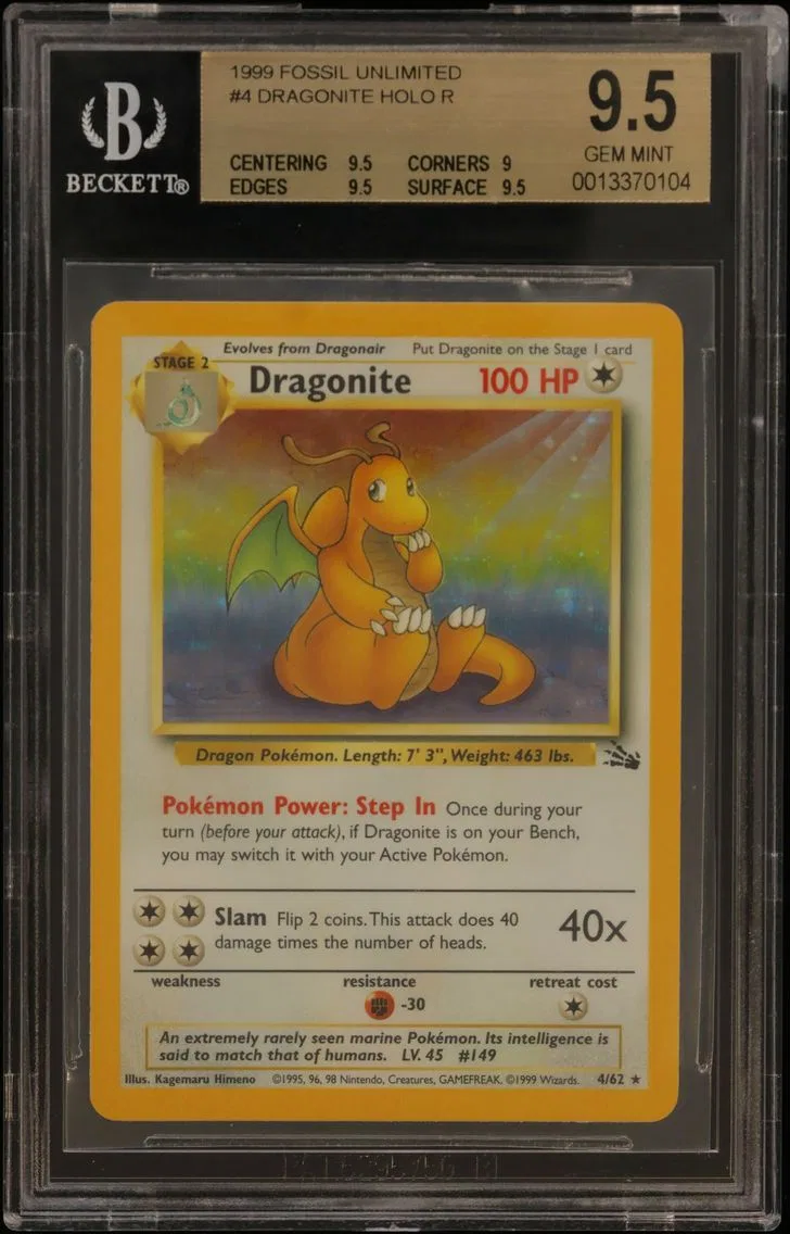 1999 #4 Dragonite HOLO R BGS 9.5 Fossil Unlimited