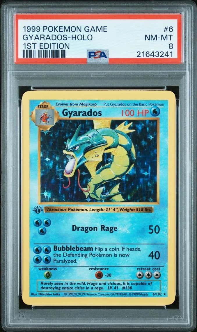 1999 #6 Gyarados-Holo 1st Edition PSA 8 Game Pokemon