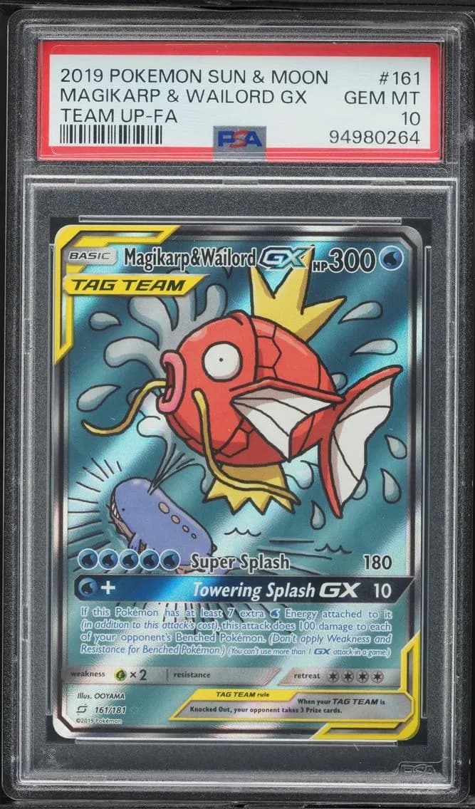 2019 #161 Full Art/Magikarp & Wailord GX PSA 10 Sun & Moon Team Up Pokemon