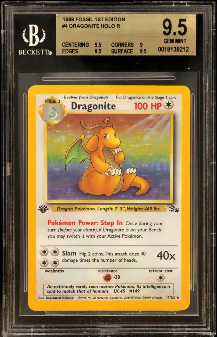 1999 #4 Dragonite HOLO R BGS 9.5 Fossil 1st Edition