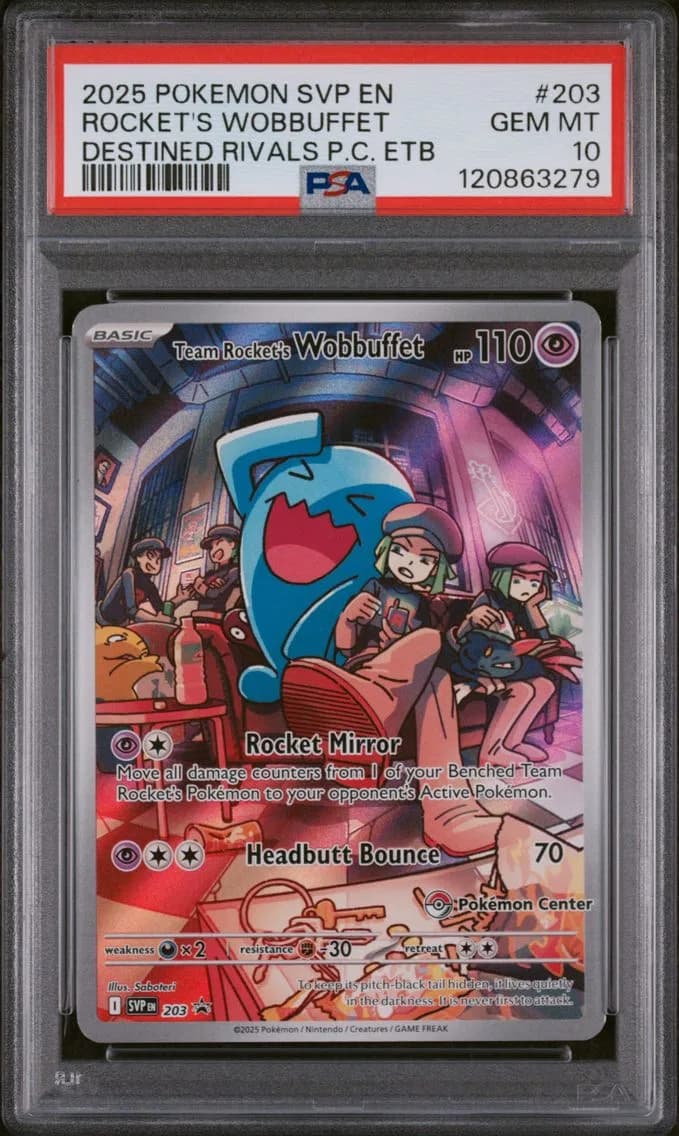 2025 #203 Team Rocket's Wobbuffet PSA 10 Svp EN-SV Black Star Promo