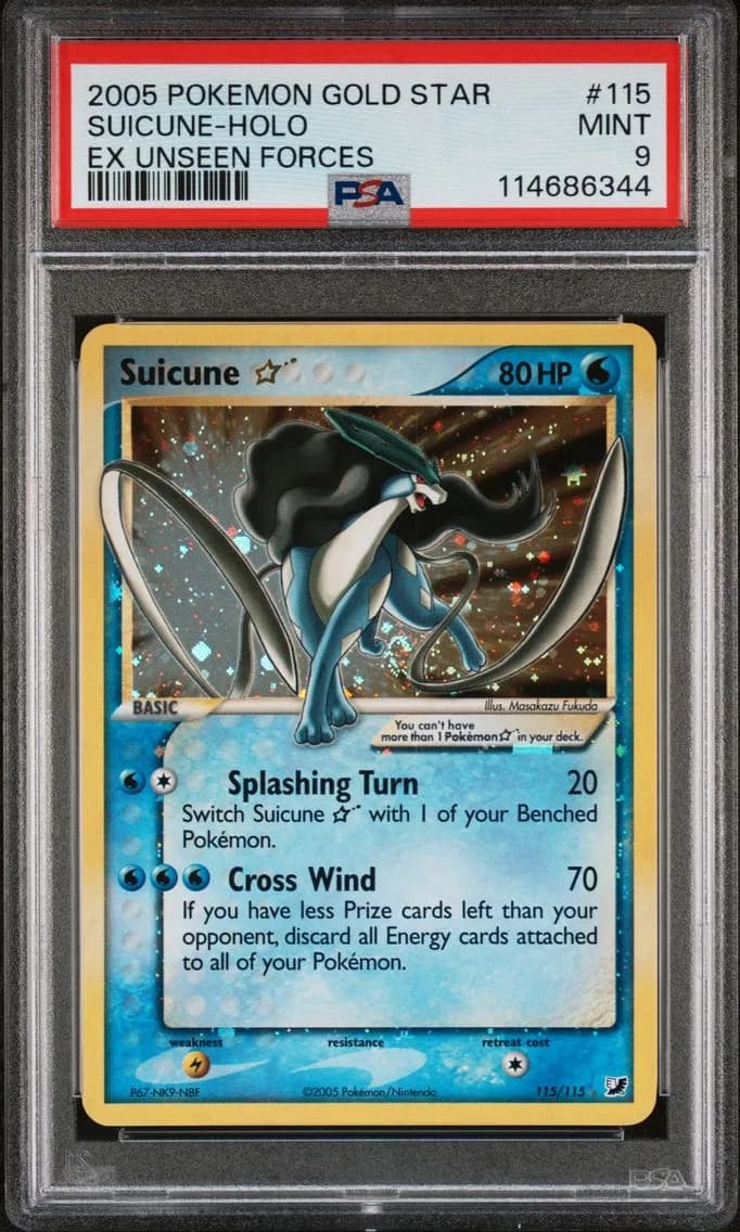 2005 #115 Suicune-Holo PSA 9 EX Unseen Forces Pokemon