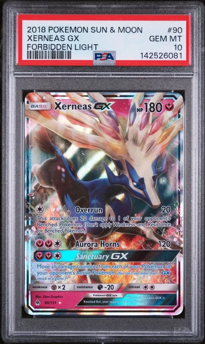 2018 #90 Xerneas GX PSA 10 Base Pokemon Sun & Moon Forbidden Light Pokemon