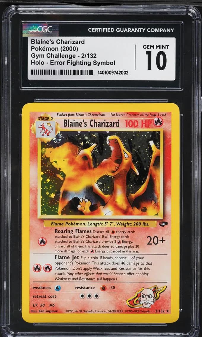 2000 #2 Blaine's Charizard CGC 10 Gym Challenge Pokemon