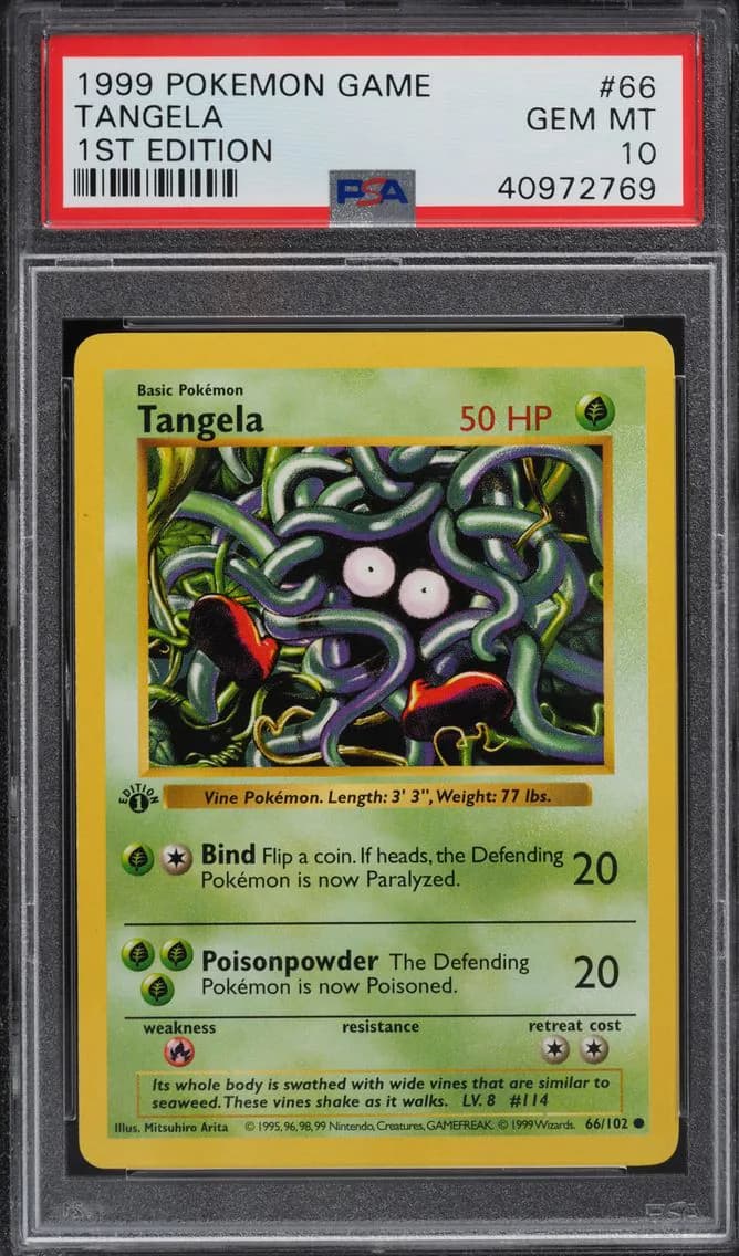 1999 POKEMON BASE SET SHADOWLESS 1ST EDITION TANGELA #66 PSA 10 GEM MINT