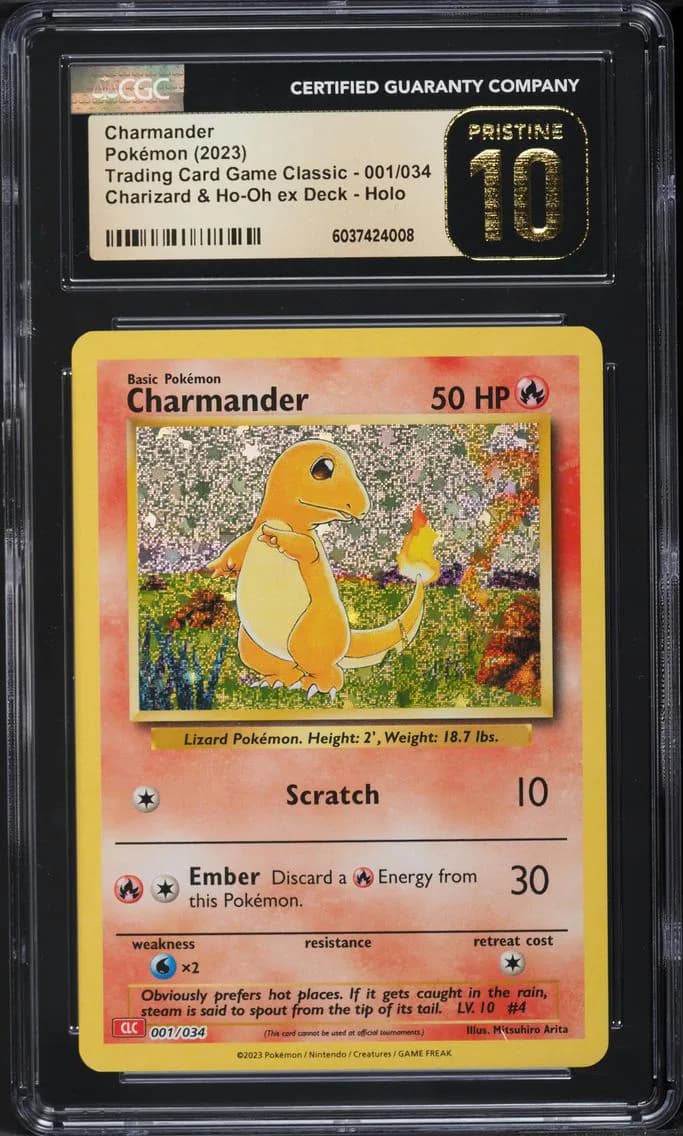 2023 #001 Charmander CGC 10 Pristine Clc-Trading Card Game Classic Charizard & HO-Oh EX Deck Pokemon