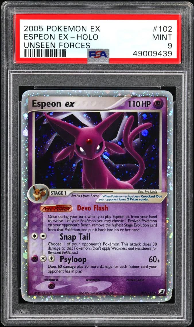 2005 #102 Espeon EX-Holo PSA 9 EX Unseen Forces