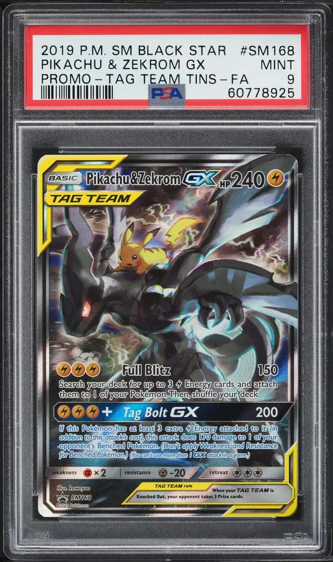 2019 #SM168 Full Art/Pikachu & Zekrom GX PSA 9 SM Black Star Promo Pokemon