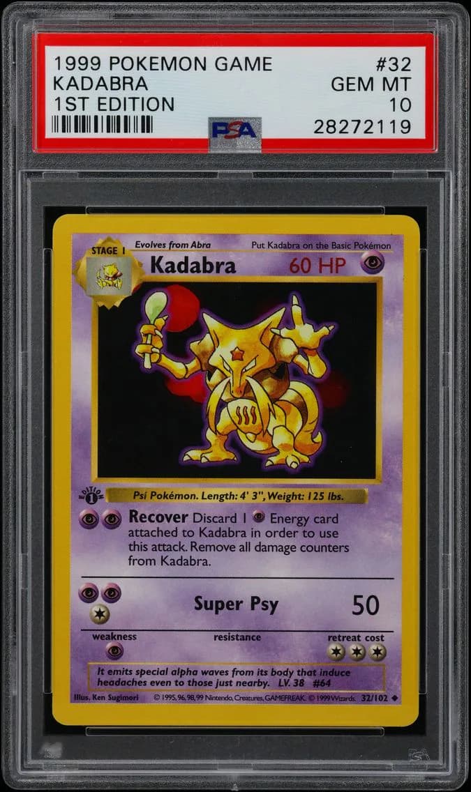 1999 #32 Kadabra 1st Edition PSA 10 Game
