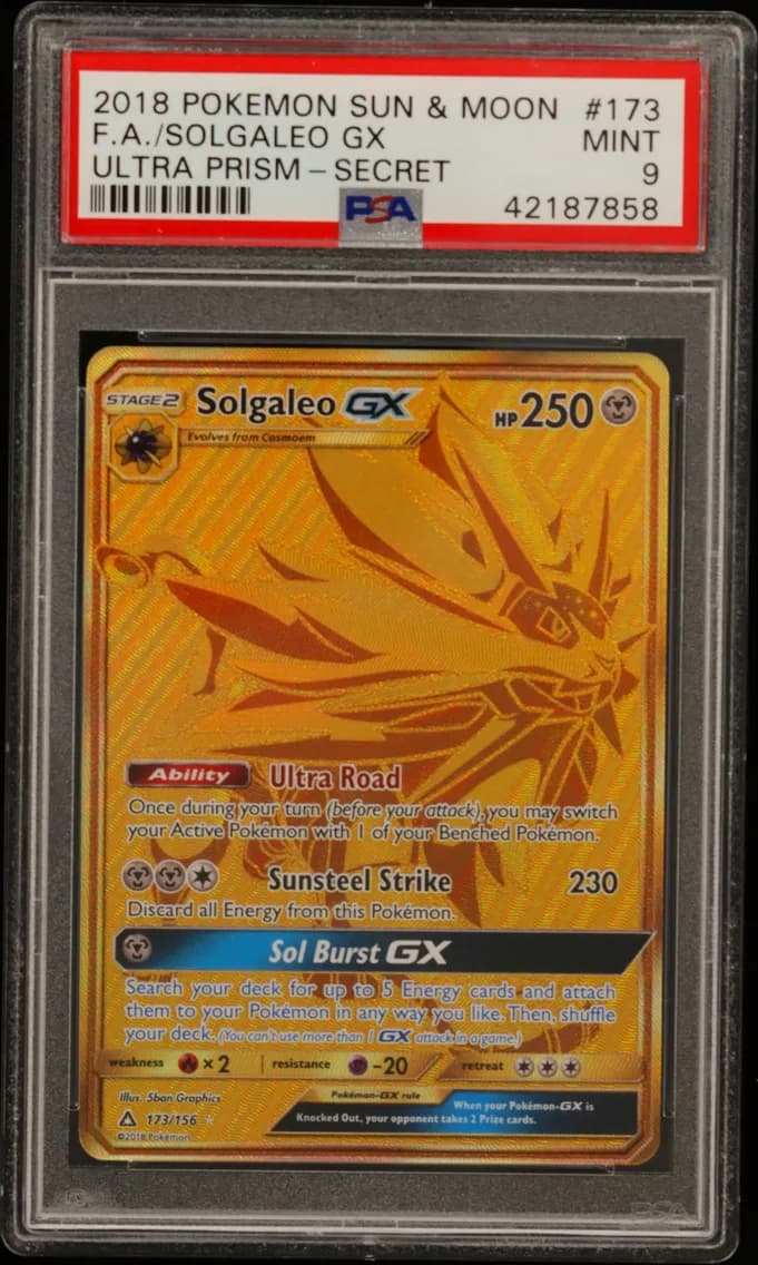 2018 #173 Full Art/Solgaleo GX PSA 9 Sun & Moon Ultra Prism