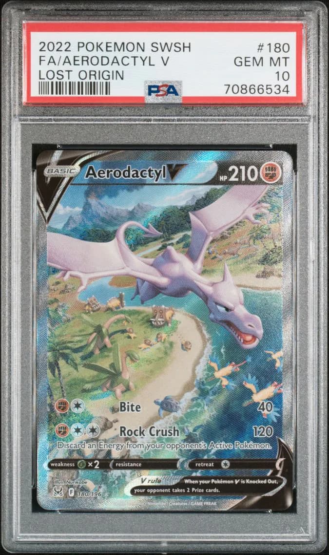 2022 #180 Full Art/Aerodactyl V PSA 10 Sword & Shield Lost Origin Pokemon
