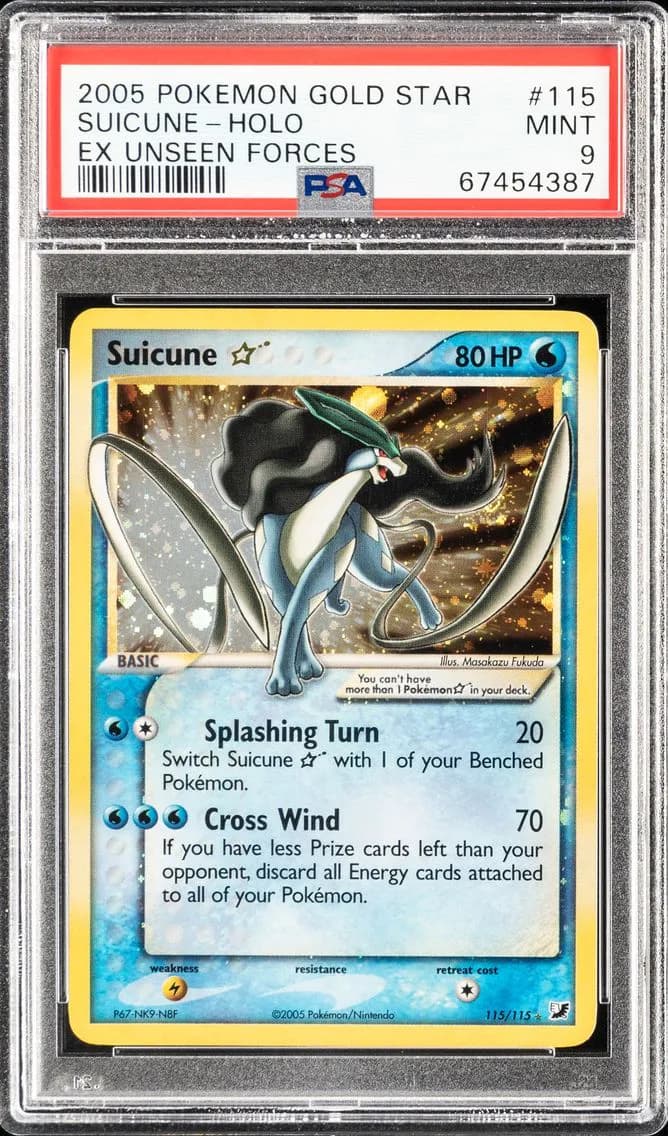 2005 #115 SUICUNE-HOLO EX PSA 9 POKEMON UNSEEN FORCES | GOLD STAR
