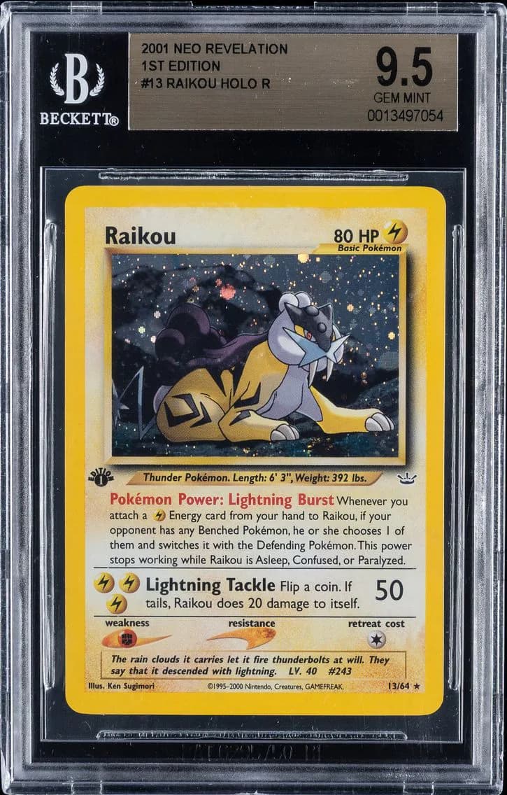 2001 #13 Raikou-Holo 1st Edition BGS 9.5 Neo Revelation Pokemon