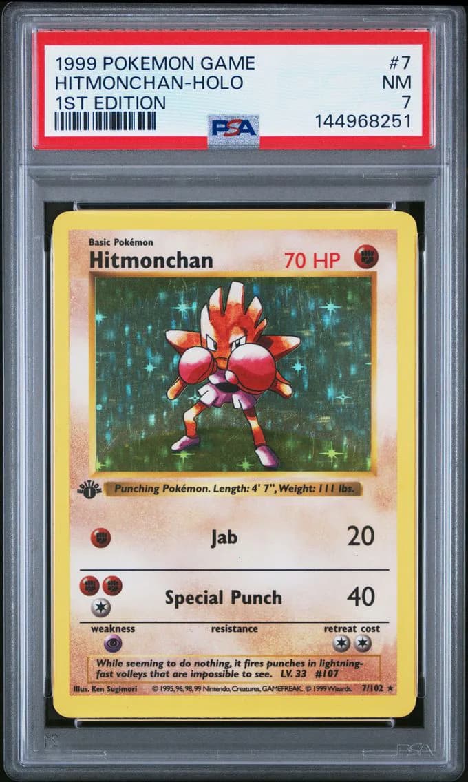 1999 #7 Hitmonchan-Holo 1st Edition PSA 7 Game Pokemon
