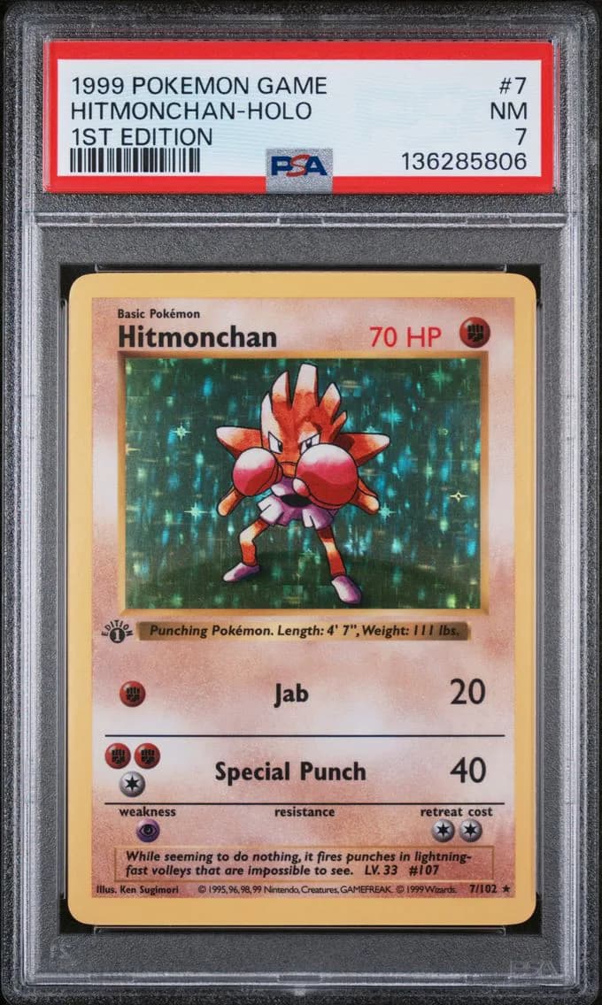 1999 #7 Hitmonchan-Holo 1st Edition PSA 7 Game