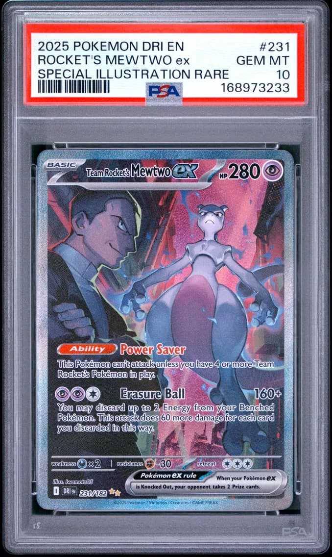 2025 #231 Team Rocket's Mewtwo EX PSA 10 Dri EN-Destined Rivals