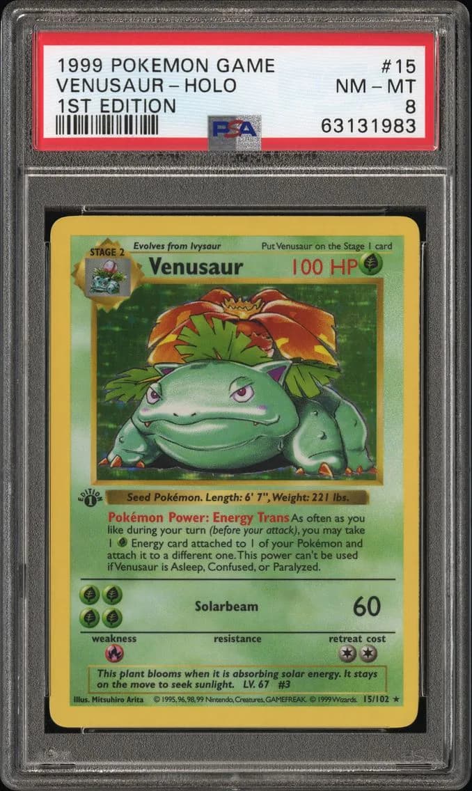 1999 #15 Venusaur-Holo 1st Edition PSA 8 Game