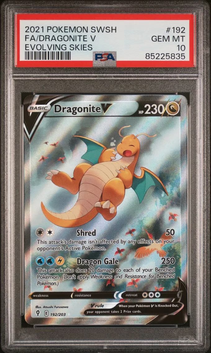 2021 #192 Full Art/Dragonite V PSA 10 Sword & Shield Evolving Skies