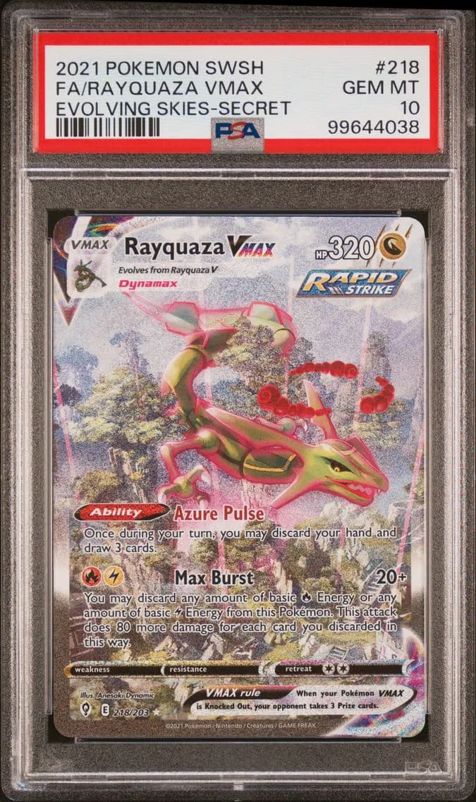 2021 #218 Full Art/Rayquaza Vmax PSA 10 Sword & Shield Evolving Skies Pokemon