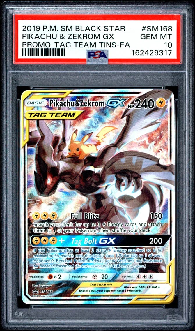 2019 #SM168 Full Art/Pikachu & Zekrom GX PSA 10 SM Black Star Promo