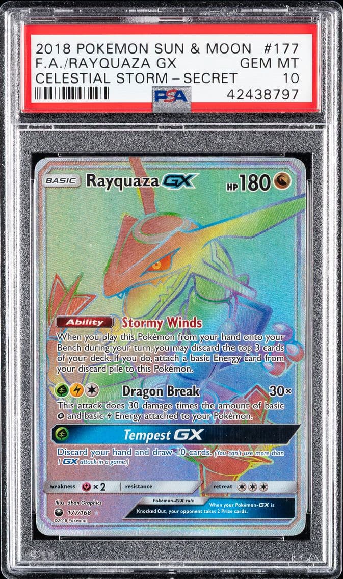 2018 #177 Full Art/Rayquaza GX PSA 10 Sun & Moon Celestial Storm Pokemon