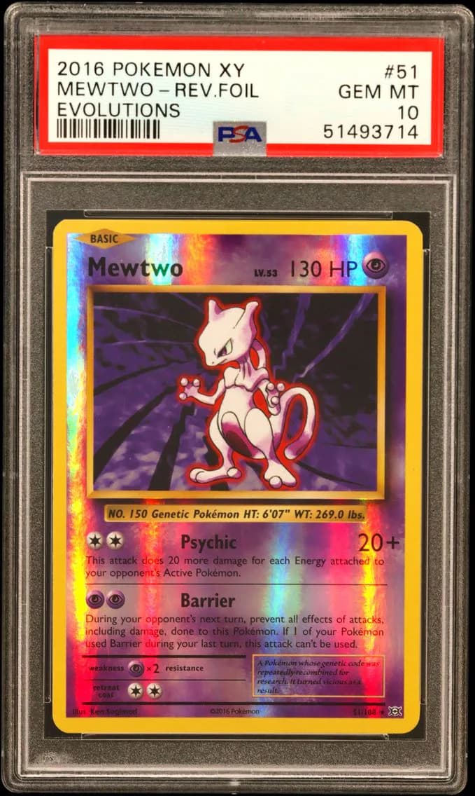 2016 #51 Mewtwo-Reverse Foil PSA 10 XY Evolutions