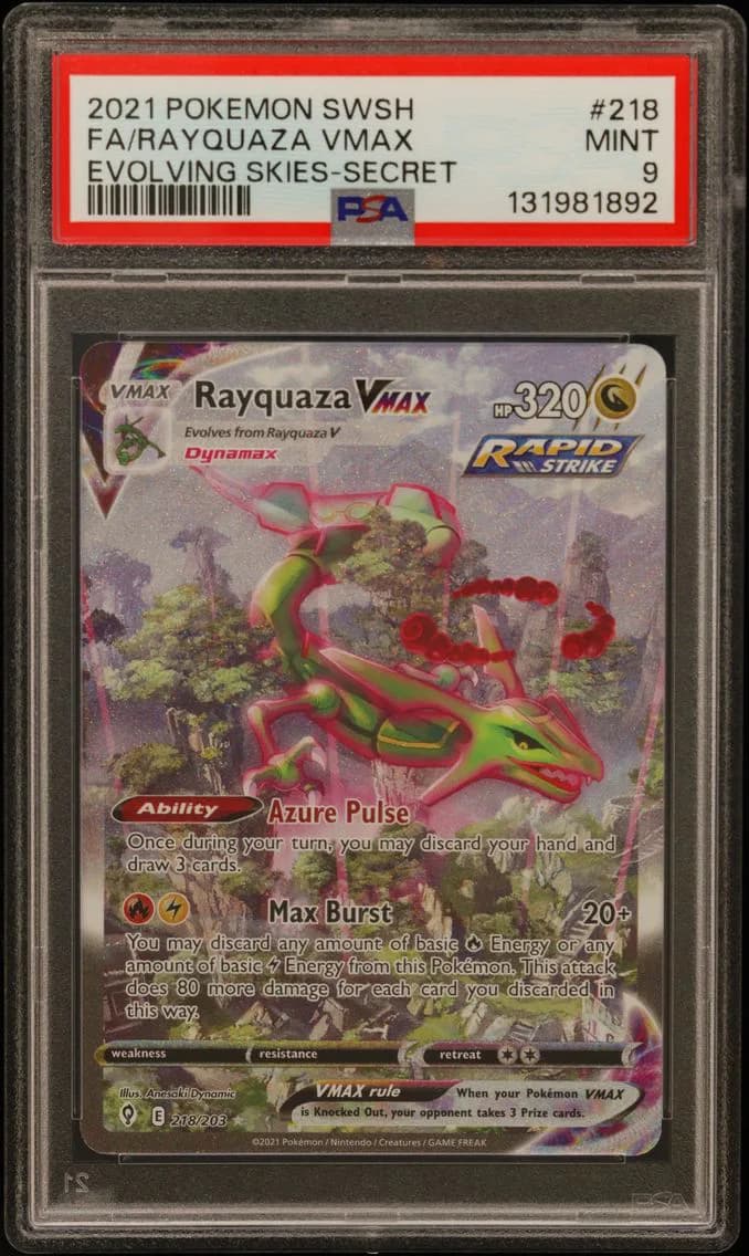 2021 #218 Full Art/Rayquaza Vmax PSA 9 Sword & Shield Evolving Skies