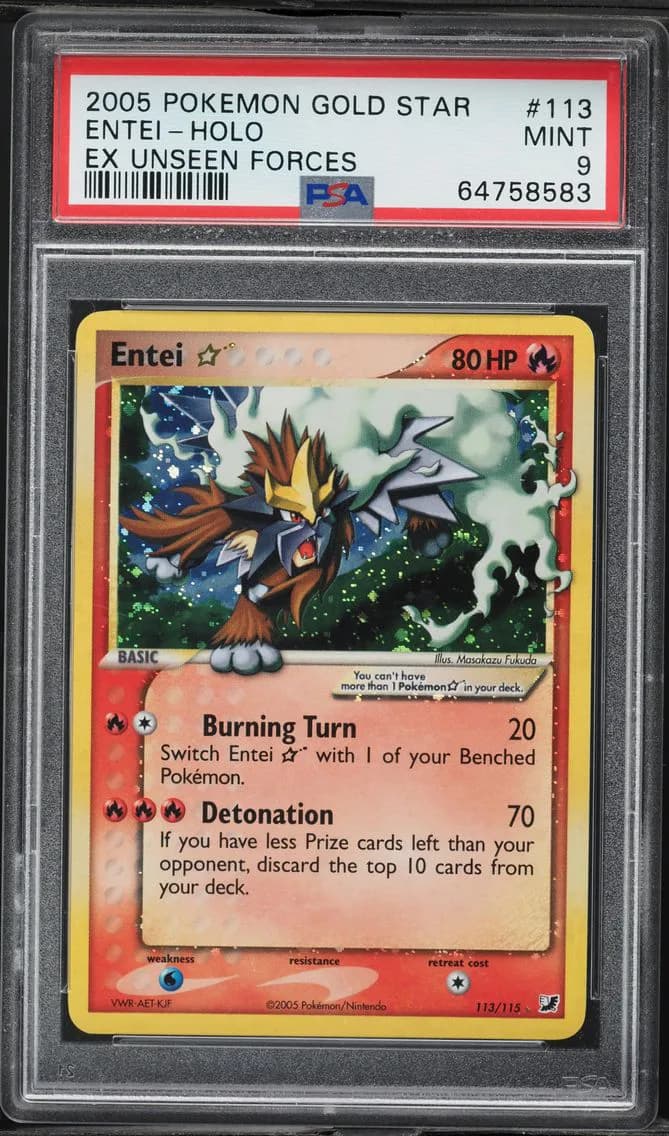 2005 #113 Entei-Holo PSA 9 EX Unseen Forces Pokemon