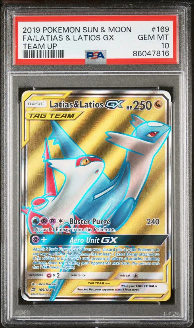 2019 #169 Full Art/Latias & Latios GX PSA 10 Sun & Moon Team Up Pokemon