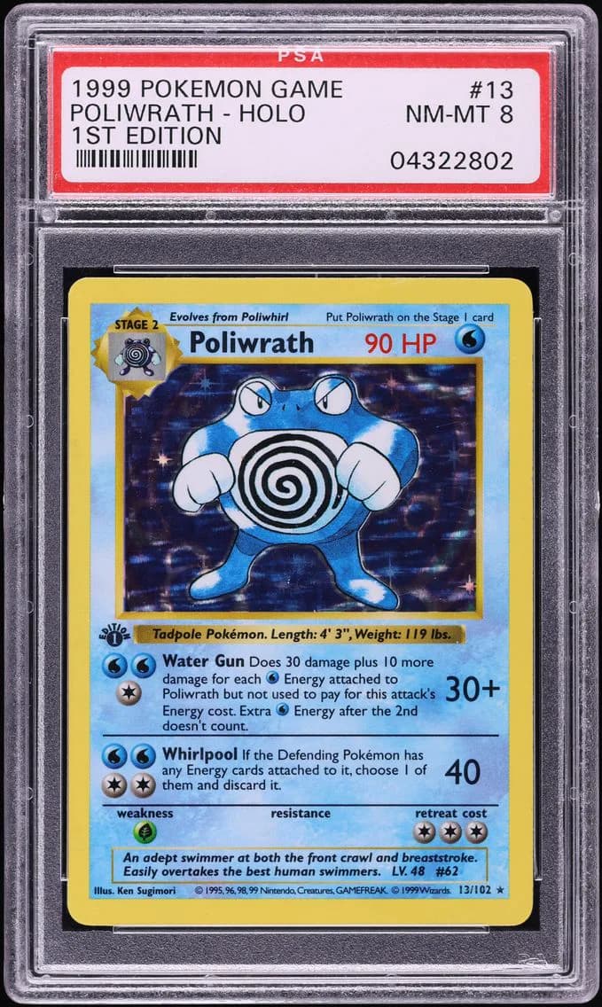 1999 #13 Poliwrath-Holo 1st Edition PSA 8 Game Pokemon