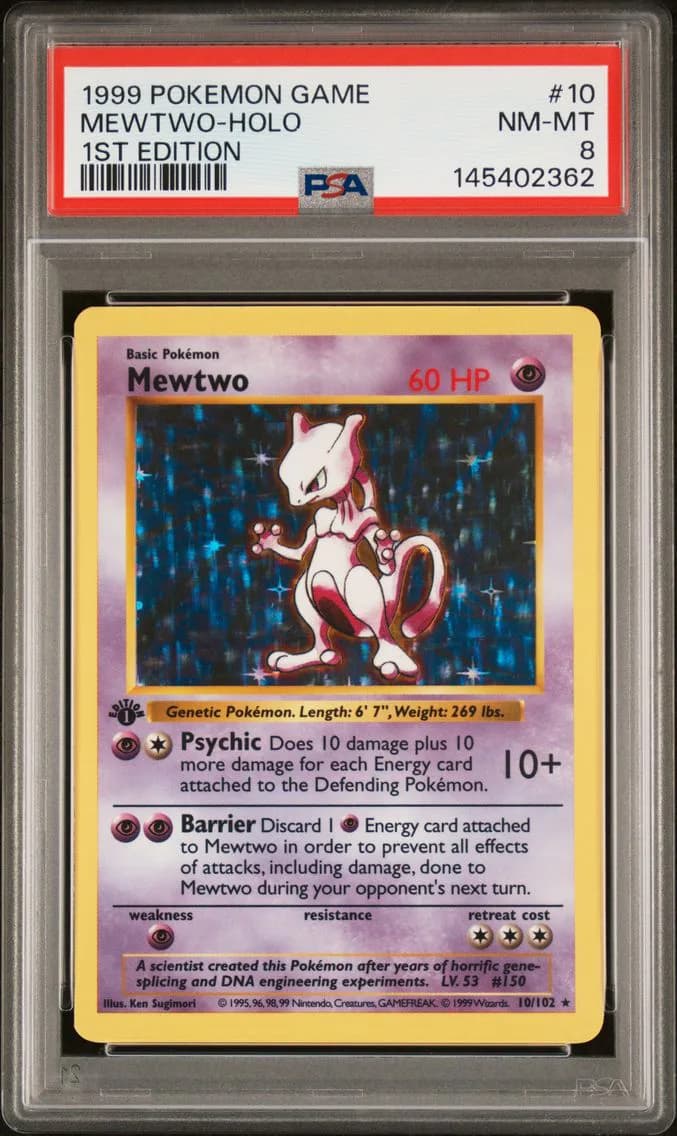 1999 #10 Mewtwo-Holo 1st Edition PSA 8 Game