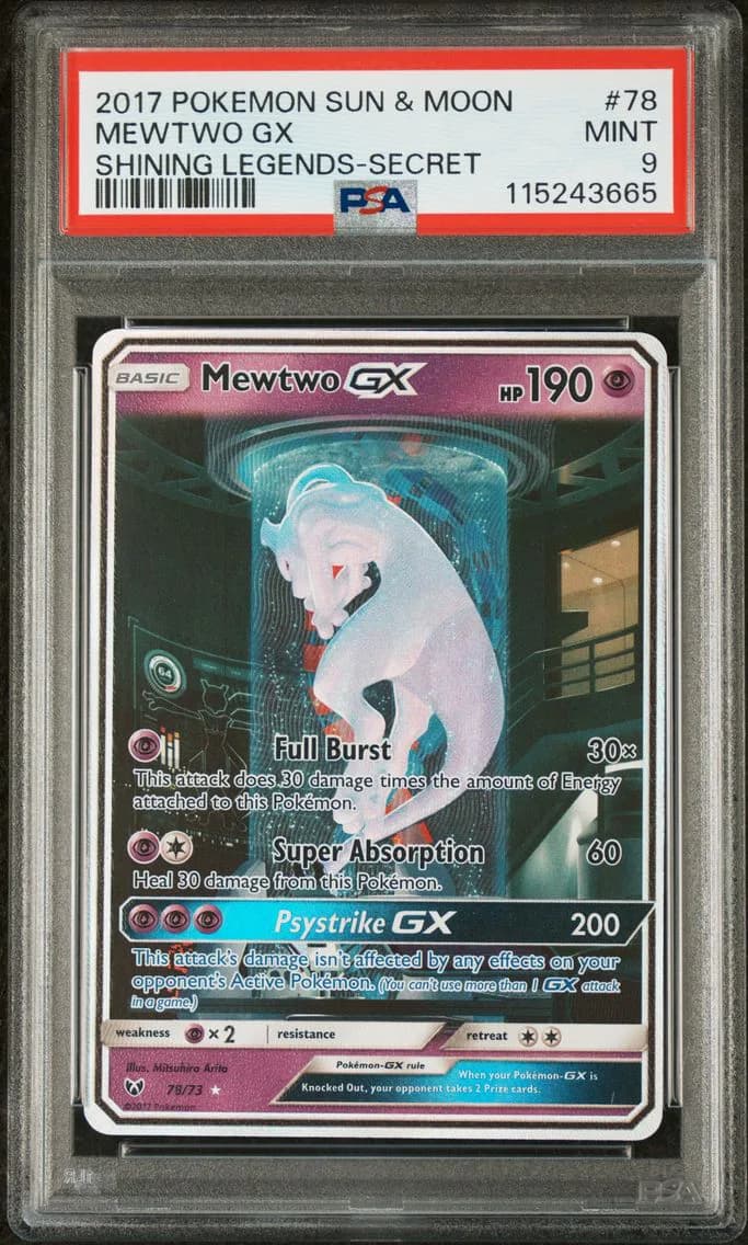 2017 #78 Mewtwo GX PSA 9 Sun & Moon Shining Legends