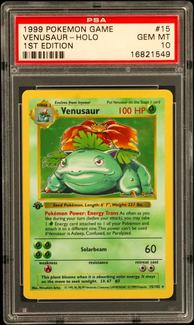 1999 #15 Venusaur-Holo 1st Edition PSA 10 Game