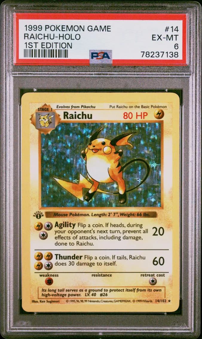 1999 #14 Raichu-Holo 1st Edition PSA 6 Game