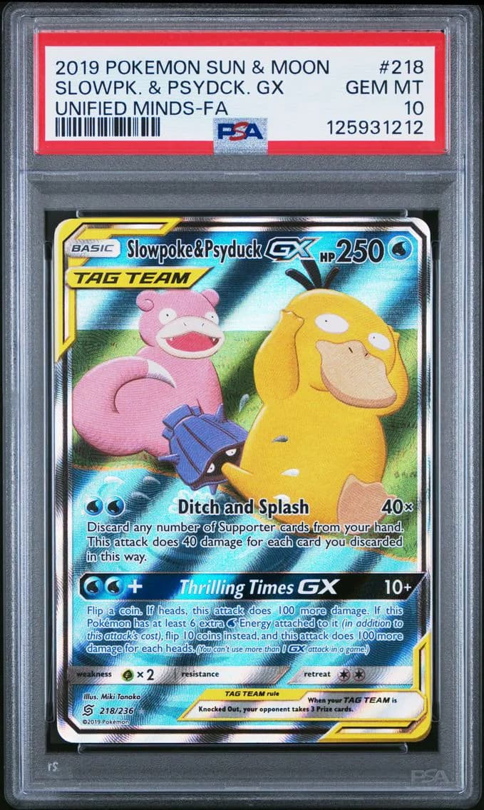 2019 #218 Full Art/Slowpoke & Psyduck GX PSA 10 Sun & Moon Unified Minds