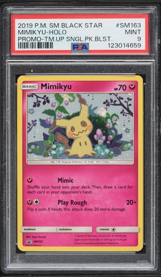 2019 Pokemon Sun & Moon Black Star Promo Team Up Holo Mimikyu #SM163 PSA 9 MINT