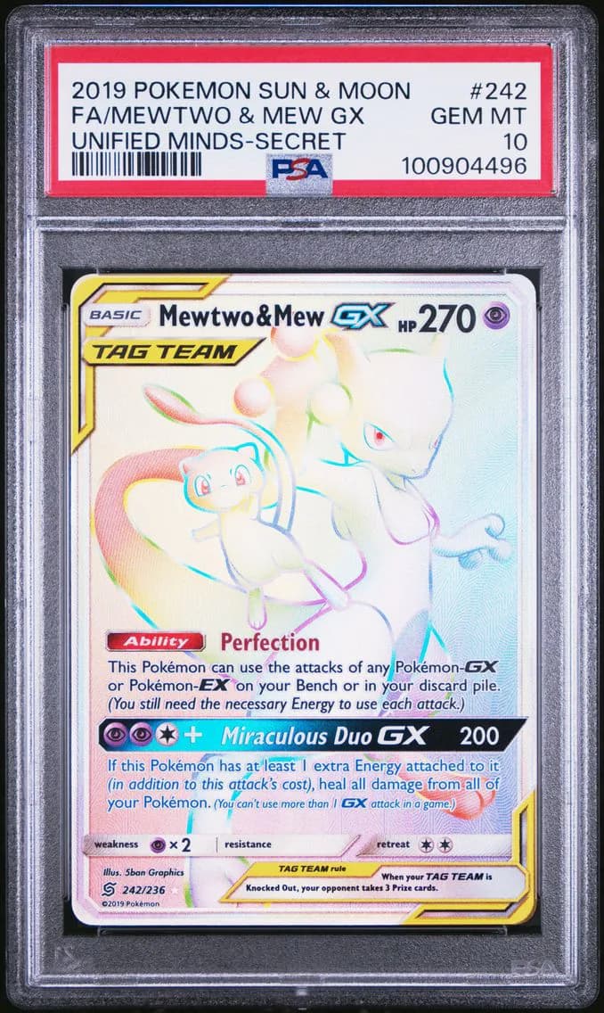 2019 #242 Full Art/Mewtwo & Mew GX PSA 10 Sun & Moon Unified Minds