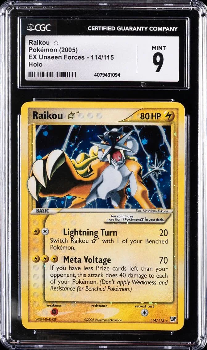 2005 #114 Raikou-Holo Gold Star CGC 9 EX Unseen Forces Pokemon