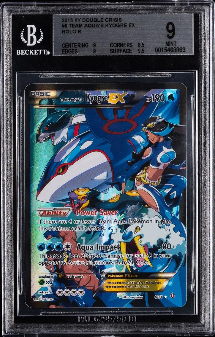 2015 #6 Full Art/Team Aqua's Kyogre EX BGS 9 XY Double Crisis Pokemon