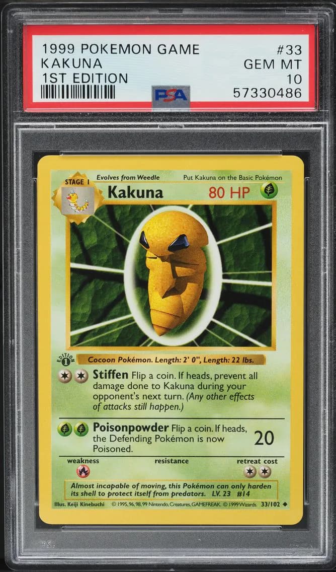 1999 #33 BASE SET SHADOWLESS 1ST EDITION KAKUNA PSA 10 POKEMON