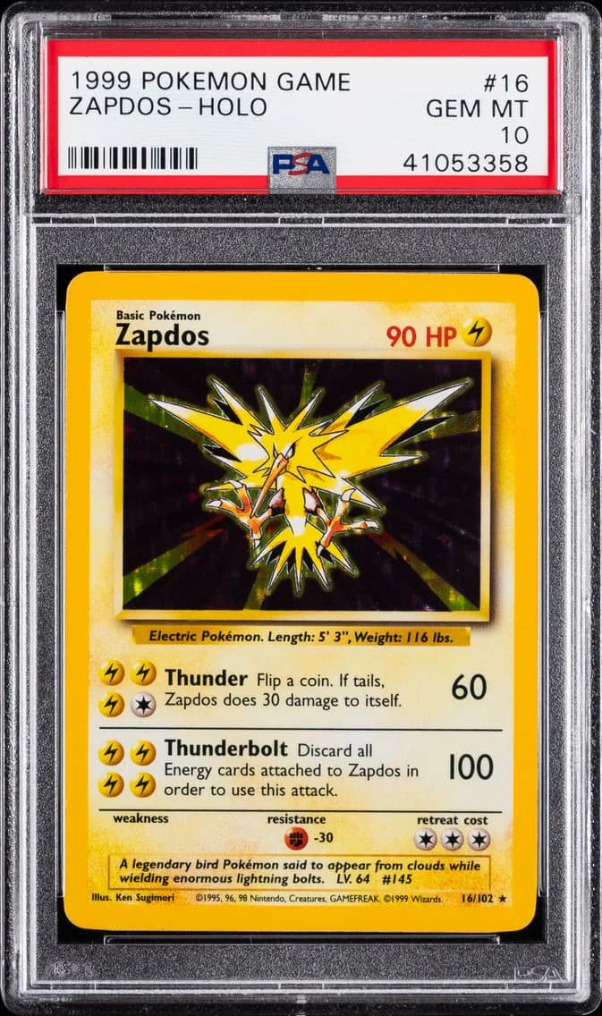 1999 #16 Zapdos-Holo PSA 10 Game Pokemon