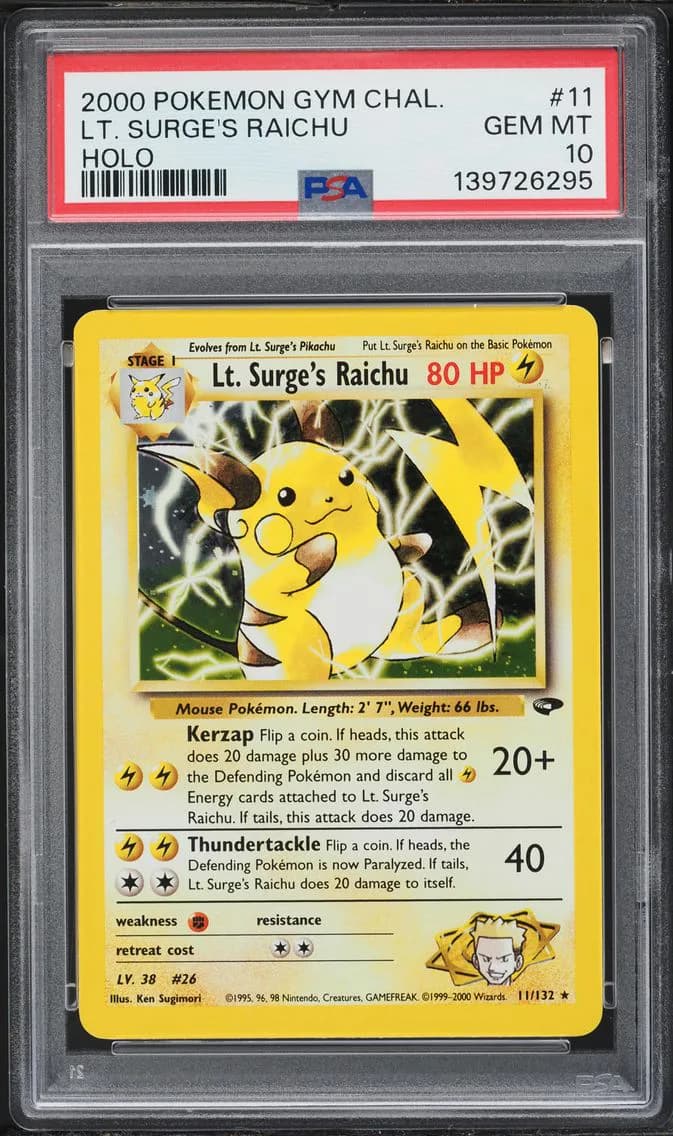2000 #11 LT. Surge's Raichu PSA 10 Gym Challenge Pokemon